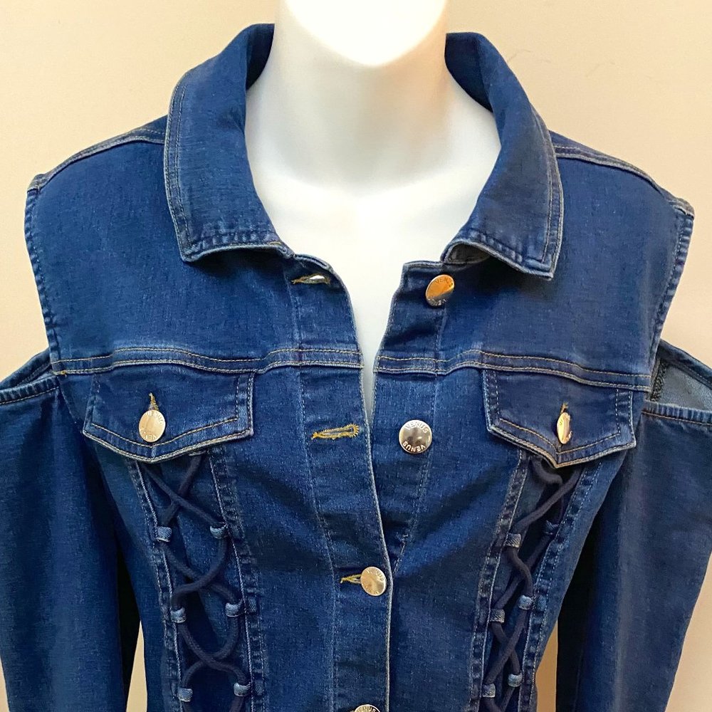 Denim Cut Out Shoulders Lace Up Jacket size L Stone wash New